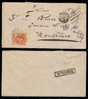 ARGENTINA. 1875 (11 May). BA / O(ficina) M(aritima) - Uruguay Montevideo (13 May). Fkd Env Rarely Seen Strip Used To Thi - Autres & Non Classés