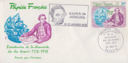 Enveloppe  FDC   1er  Jour   POLYNESIE   James  COOK   Bicentenaire   Découverte  Des   ILES   HAWAII    1978 - FDC