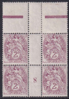 France Millésimes N°108 2c Blanc  Bloc De 4  Millésime 8 Renversé Qualité:* - 1900-29 Blanc