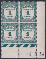 France Coins Datés Taxes N°60 1f Bleu-vert 4-5-34 Qualité:** - Postage Due