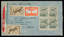 Argentina - XX. 1946. ERV 2º / BA - USA. Via Panagra Multicolor Air Tied Label. Reg Multifkd Env Incl Block Of Four Labe - Autres & Non Classés