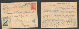 Argentina - Stationery. 1945 (4 Febr) Buenos Aires - France, Mazanet. 12c Red Stat Card + Adtl At 1,37 Peso Rate US Cens - Autres & Non Classés