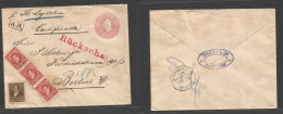 Argentina - Stationery. 1897 (Apr) Buenos Aires - Germany, Berlin (23 May) Registred AR Multifkd Mixed Issues 5c Rose St - Autres & Non Classés