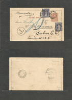 Argentina - Stationery. 1892 (Apr 2) La Plata - Germany, Berlin (28 April) 2c Brown Stat Lettersheet + 2 Adtls, Cds + Ta - Autres & Non Classés