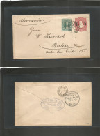 Argentina - Stationery. 1891 (4 Sept) Rosario - Germany, Berlin (27 Sept) 5c/8c Red Stat Env + 3c Green Adtl, Tied Cds.  - Autres & Non Classés