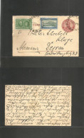 Argentina - Stationery. 1910 (5 Oct) Jacinto Arauz - Germany, Dessau 5c Red Stat Card + 2 Adtl Commemoratives, Tied Cds. - Autres & Non Classés