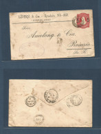 Argentina - Stationery. 1891. Buenos Aires - Rosario 5c / 8c Red Stionary Envelope + Private Print. Lurders & Cº + Aux C - Autres & Non Classés