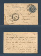 Argentina - Stationery. 1907 (12 Apr) Buenos Aires - SIAM, Bangkok (16 July) 5c Blue Stat Card Via Natal - Ceylon. Vapor - Autres & Non Classés