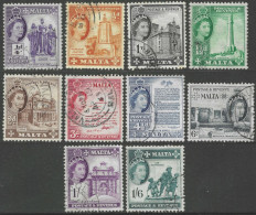 Malta. 1956-58 QEII. 12 Used Values To 1/6. SG 266etc. M3089 - Malte