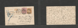 AUSTRALIA. 1894 (30 Jan) Via Melbourne - Norway, Fredikstad. 1d Orange Stat Card + Adtl, Tied Cds + Tax Cachet. Arrival  - Other & Unclassified