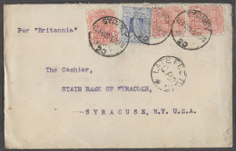 AUSTRALIA. 1908 (13 Oct). Sydney, NSW - USA, Syracuse, NY. Multikd Env 5d Rate Cds Late Fee Paid GPO (21 Nov). VF. - Altri & Non Classificati