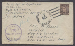 AUSTRALIA. 1943 (24 May). US Forces / Apo 929. Fkd USA FIA Censor Cachet Addressed To APO 925. - Altri & Non Classificati