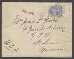 AUSTRALIA. 1892 (22 Oct). NSW. Sydney - USA (29 Nov). Single Fkd Env 2d Stamp With Margin Inscription Border Cancel. VF. - Altri & Non Classificati