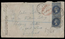 AUSTRALIA. 1881 (6 Oct). South Australia. Kapunda - UK / Oxfordshire / Chipping Norton. Reg Fkd Air 6d Blue Vert Pair /  - Altri & Non Classificati