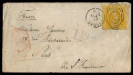 AUSTRALIA. 1879 (24 Aug). NSW. Sydney - France. Fkd Env Via USA / San Francisco - London. 8d Yellow + Violet 1/2d Cachet - Altri & Non Classificati