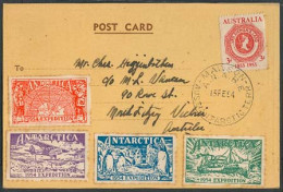 AUSTRALIA. 1954. Antartida. Fkd To Australia + 4 Diff Pinguin 1954 Expedition Labels. - Altri & Non Classificati