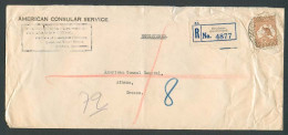 AUSTRALIA. 1931. Brisbane - Greece. US Consular. Reg Fkd Env. 6d Kangaroo + Arrival. Unusual Rate. - Altri & Non Classificati