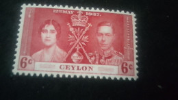 CEYLON- 1937-   GEORGE VI. TAÇ GİYME TÖRENİ  6 C    DAMGALI - Sri Lanka (Ceylon) (1948-...)