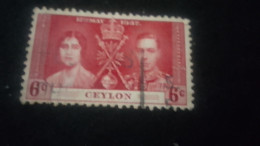 CEYLON- 1937-   GEORGE VI. TAÇ GİYME TÖRENİ  6 C    DAMGALI - Sri Lanka (Ceylon) (1948-...)