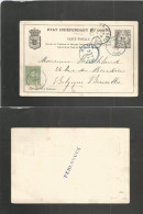 BELGIAN CONGO. 1893 (16 Jan) EIC. Boma - Belgium, Brixelles (20 Feb) 10c Block Stat Card + 5c Green King Leopold Tied Bl - Altri & Non Classificati