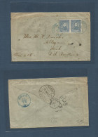 BELGIAN CONGO. 1895 (9 Aug) Leopoldville - USA, Allegan, Michigan. Fkd Envelope. Etat Indep. 25c Deep Blue Pair, Blue Cd - Otros & Sin Clasificación