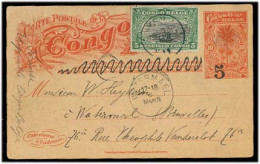 BELGIAN CONGO. 1911 (8 May). Thysville - Belgium / Watermael. 5c / 10c Ovptd Stat Card + Adtl. Uncomm Ovptd Stat Used. - Sonstige & Ohne Zuordnung