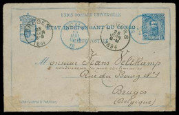 BELGIAN CONGO. 1894. Boma - Bruges. 15c Stat Card. Transits + Arrival On Front. Creases. Interesting Text. - Otros & Sin Clasificación