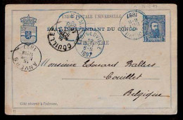 BELGIAN CONGO. 1897 (23 Sept). Isangui - Belgium. 15c. Stat Card Via Leopoldvilla And Boma. Fine. - Andere & Zonder Classificatie