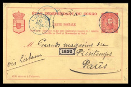 BELGIAN CONGO. 1897 (13 March). Tumba Via Lukungu To Paris. 10c. Red Early Stat Card. Via Lisbon. Adtl Stamp Lost In Tra - Altri & Non Classificati