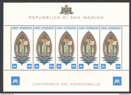 1977 San Marino "Centenario Dei Primi Francobolli" Minifoglio Di 5 Valori MNH**  - Blokken & Velletjes