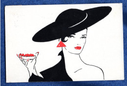 PORTRAIT DE FEMME AVEC SON CHAPEAU  -  DESSIN SIGNE HB 1995 - Dibujos