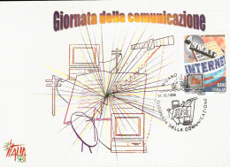 CARTOLINA CON ANNULLO SPECIALE ESPOSIZIONE MONDIALE DI FILATELIA MILANO 98 GIORNATA DELLA COMUNICAZIONE - Informatik