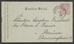 BOSNIA. 1890 (14 April). Durnkrut - Austria, Brunn (15 April). 5kr Rose Stat Letter Sheet. Fine Used. - Bosnie-Herzegovine