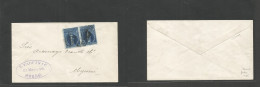 BOLIVIA. 1893 (21 May) Oruno - Uyuni. Provisional FISCALS Multifkd Env 5c Blue Pair TRANSACCIONALES Cork Cancel. Fine An - Bolivie