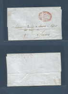 BOLIVIA. 1855 (12 July) Cochabamba - Sucre. EL Red Oval France Postal Cachet + Manuscript "1" R Charge. VF. - Bolivie