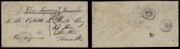 BOLIVIA. 1875 (April). La Paz - France / Versailles. Stampless Env Oval Lilac Franca / Paz + BPO. Arica + Callao + Tacna - Bolivie