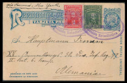 BOLIVIA. 1915. La Paz - Germany. 2c Stat Card + Adtls Oval Violet Seccion Estadistica Cachet. Unusual. - Bolivie