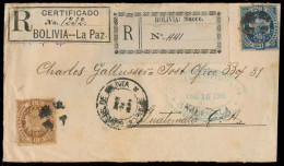 BOLIVIA. 1894 (24 Dec). La Paz - Guatemala (1895 Jan 15). Registered Env Fkd 10c + 20c, Two Labels + Arrival On Front. V - Bolivie