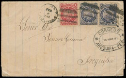 BOLIVIA. 1891. La Paz - Peru / Arequipa. EL Full Text Fkd 1c + 2c (2) Perces / Tied Cork Grills. Oval Arrival Ds Alongsi - Bolivie