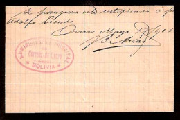 BOLIVIA. 1904. Oruro Postal Receipt. Red Oval Post Mark. - Bolivie