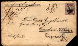 BOLIVIA. 1902. Cochabamba To Ciudad Bolivar/Venezuela. 20c Lilac/grey Stationery Envelope. Sent Registered As Printed Ma - Bolivie