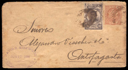 BOLIVIA. 1899. Challapata To Antofagasta. 10c Brown Stationery Envelope + 10c Brown Adtl With Oval Sepia "Ambulancia/Oru - Bolivie