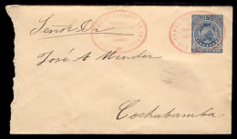 BOLIVIA. C.1900. Totora To Cochabamba. 5c Blue Stationery Envelope (roughly Opened Al Left). Cancelled Red "Sub-Admon De - Bolivie