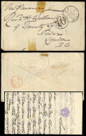 BOLIVIA. 1876 (25 Aug). Sucre - UK. Stamps Env With Full Contains Endorsed Via Panama, Red London Cds (16 Oct, 76) + "1s - Bolivien