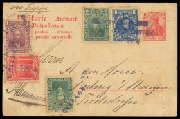 BOLIVIA. 1908. German 10pf + 10 Pf Reply Card Used To Bolivia And Back With Added 1c, 2 X 2c, 5c And 10c Stamps On The R - Bolivie