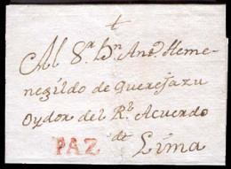 BOLIVIA. C.1800. BOLIVIA-PERU. Paz To Liima. Colonial E.with Red "PAZ" (xxx). XF. Very Scarce In This Condition. - Bolivien