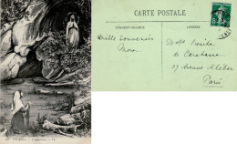 FRANCE 1908 POSTCARD SENT FROM LOURDES TO PARIS - 1906-38 Sower - Cameo