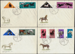 Pologne 1963 Y&T 1312 à 1321 Sur 4 FDC. Races De Chevaux - Kutschen