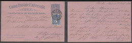 CHILE - Stationery. 1894 (7 July). Punta Arenas - Germany, Witzenhausen. 3c Blue Pink Stat Card 5c Adtl Cds Vapor Potosi - Chile