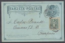 CHILE - Stationery. 1898 (25 Sept). Constitucion - Conceptcion (28 Sept). 1c Green Stat Card 1c Adtl. Fine Used. - Chile